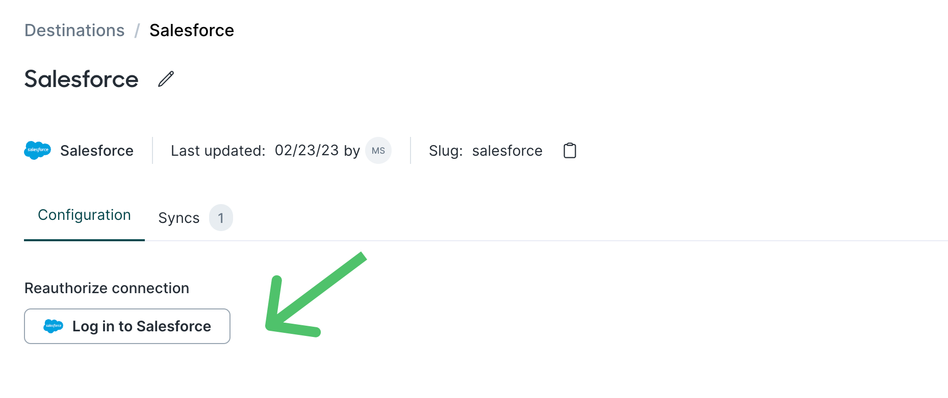 Reauthorizing the Salesforce connection in the Hightouch UI