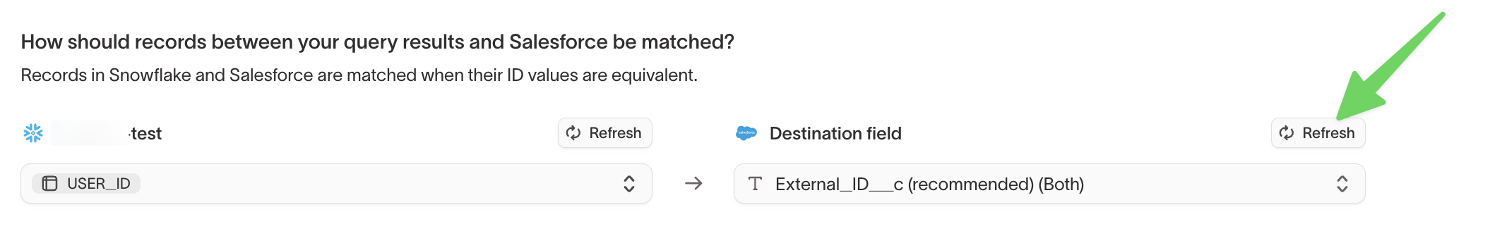 Refresh button in the Hightouch field mapping UI