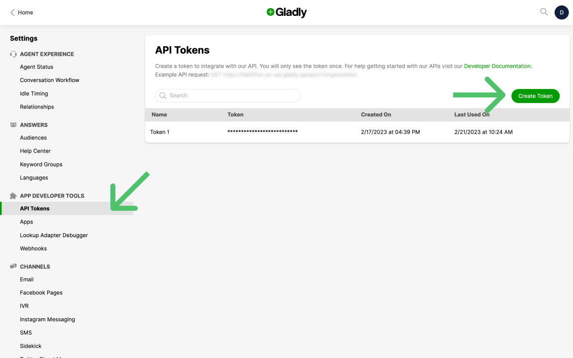 Finding Gladly API Token