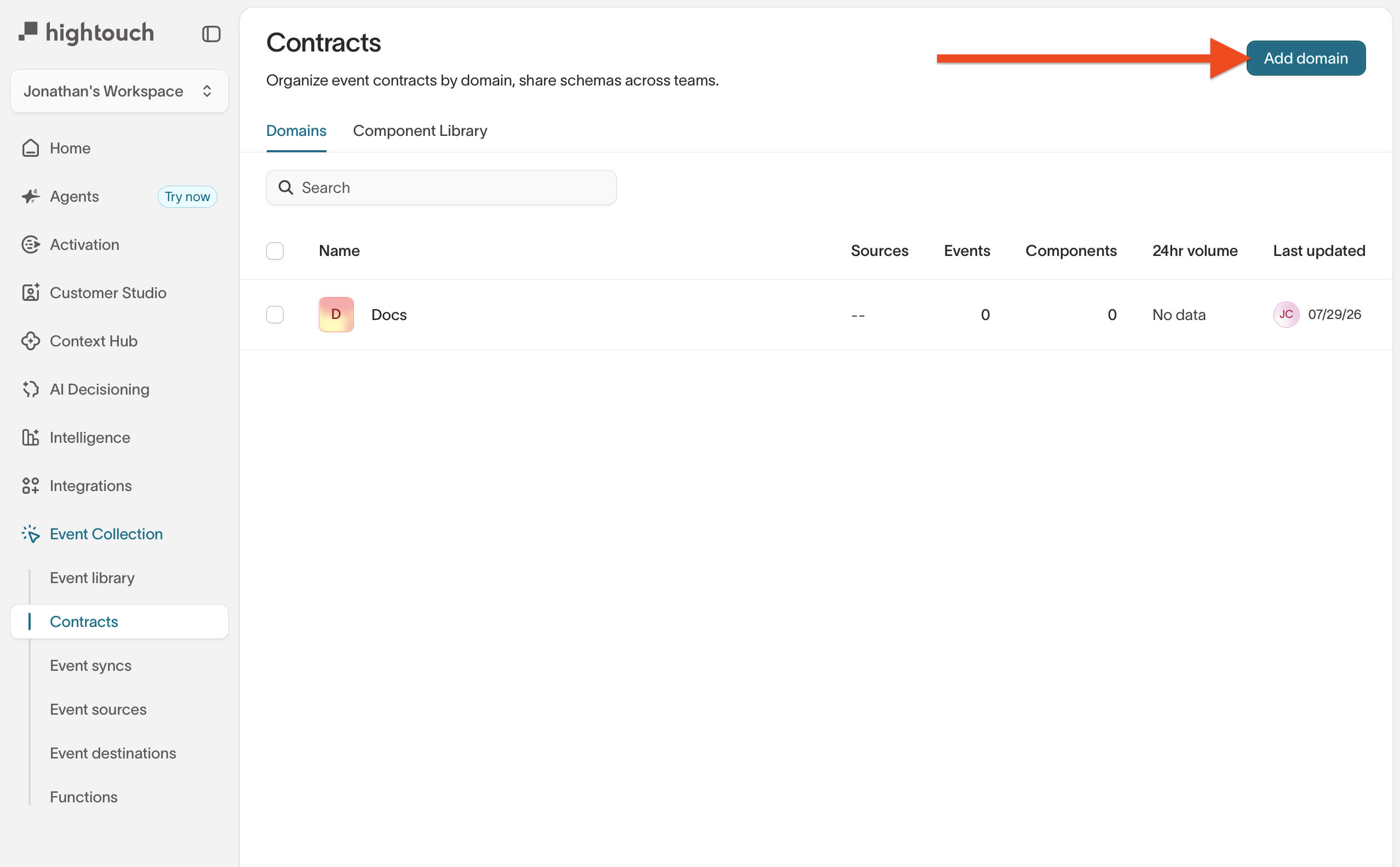 Add domain button