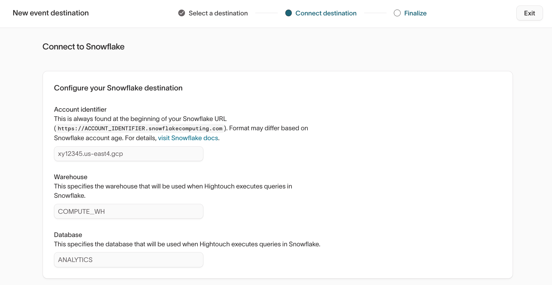 Connect Snowflake destination