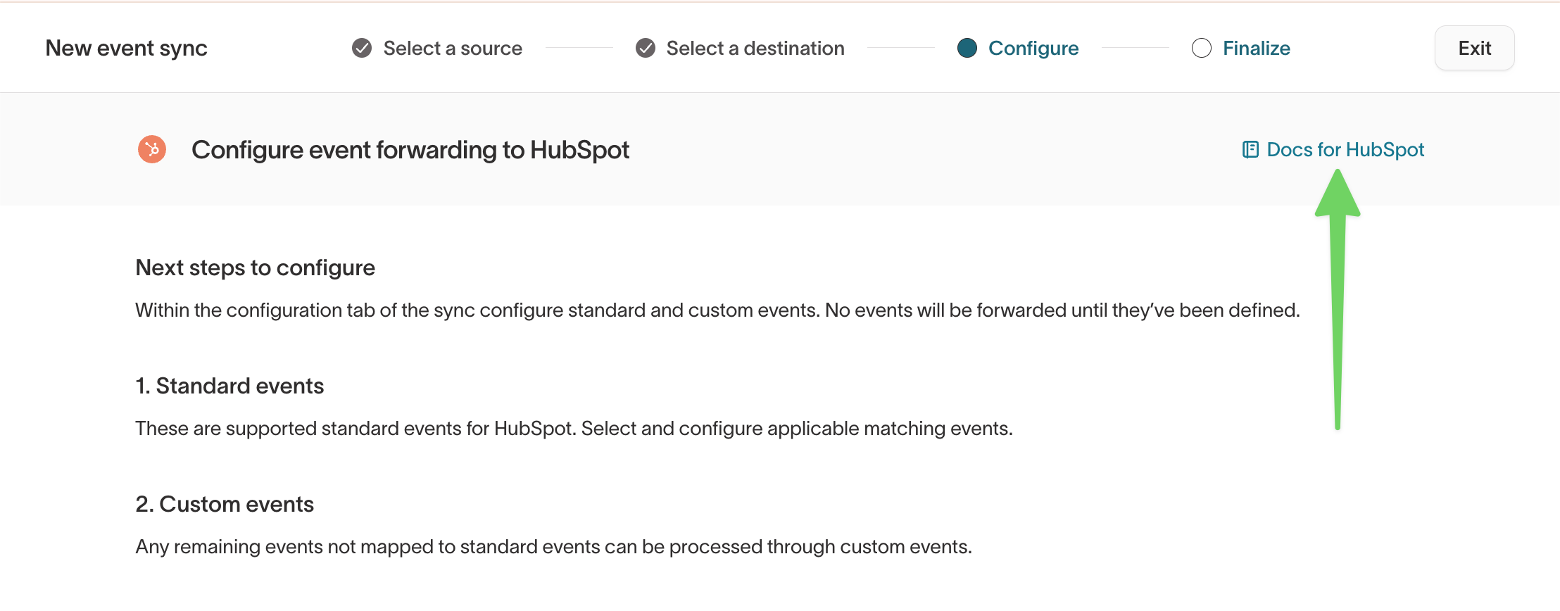 Destination docs link