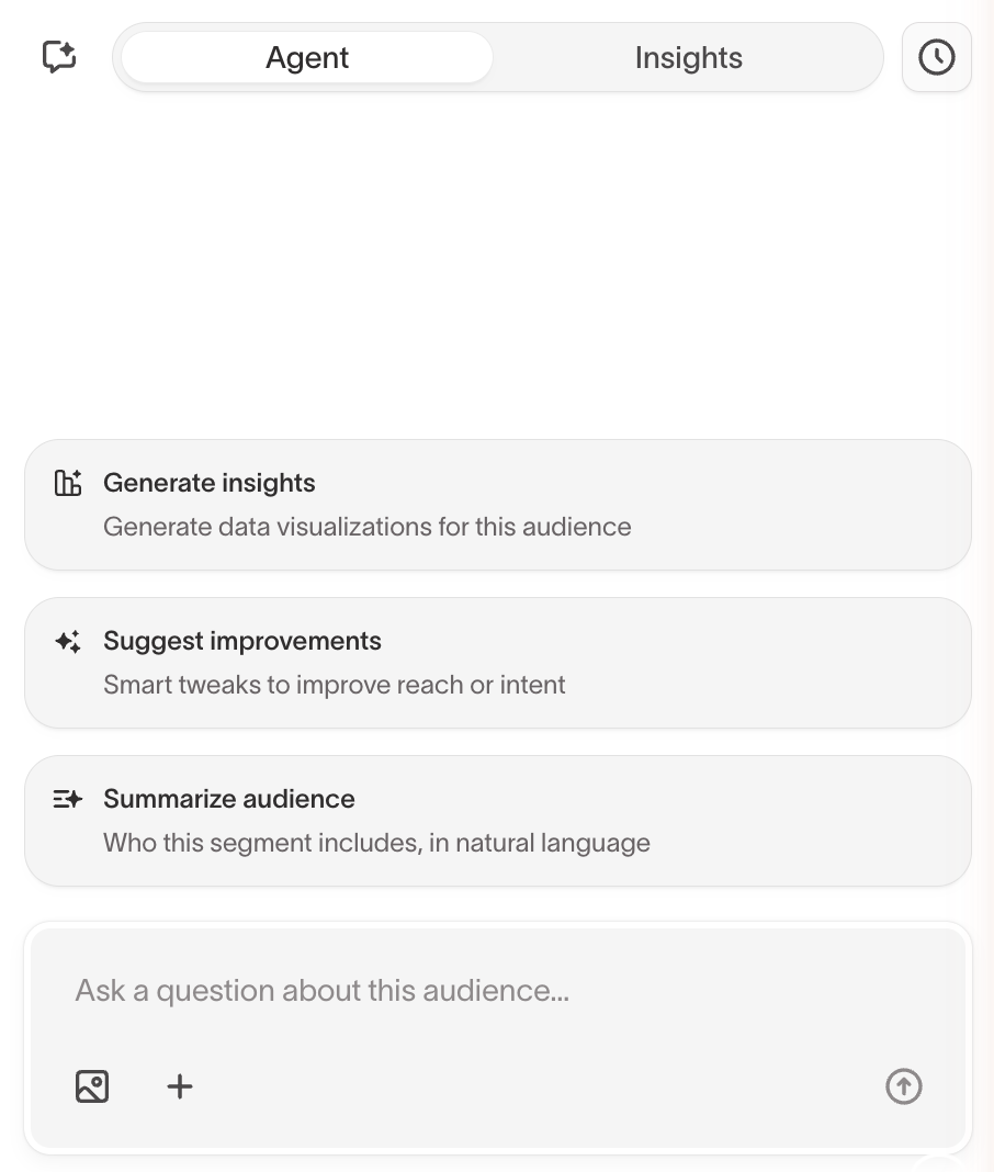 Quick action buttons in the Agent panel