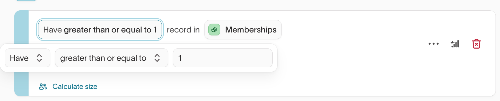 A related-record condition requiring at least one matching record