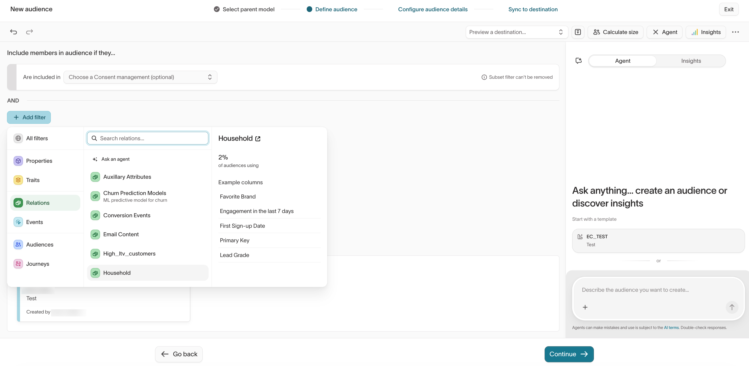 Choose a related model from the Relations filter category