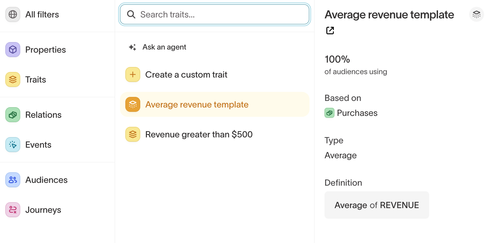 Create a custom trait or reuse a template from the Traits filter category