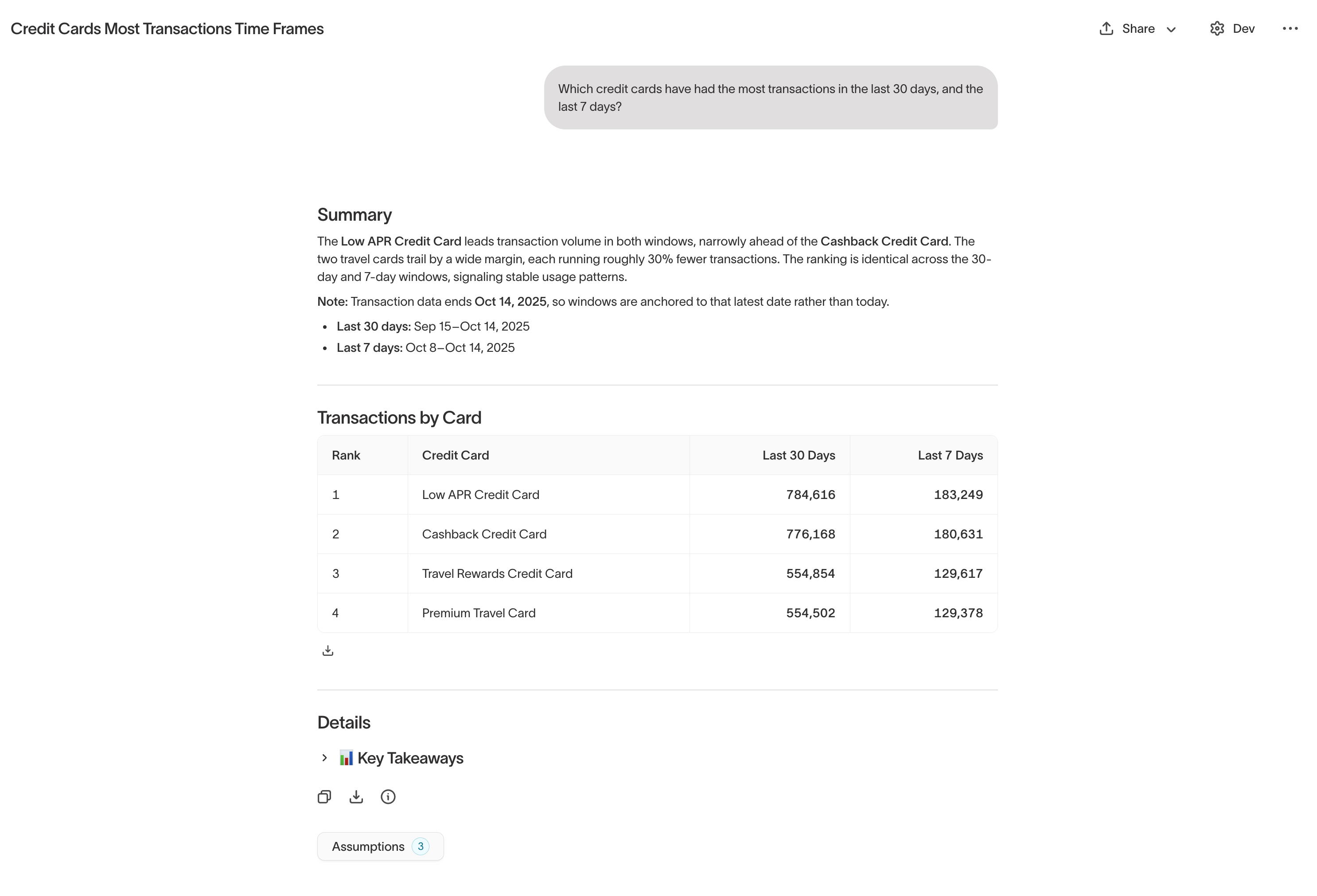 Agent querying a general model and returning a summary with data table