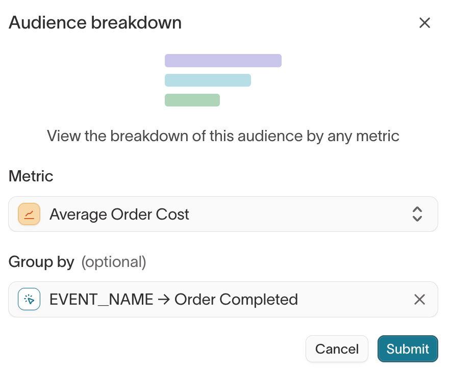Choosing a metric and group-by for an audience breakdown