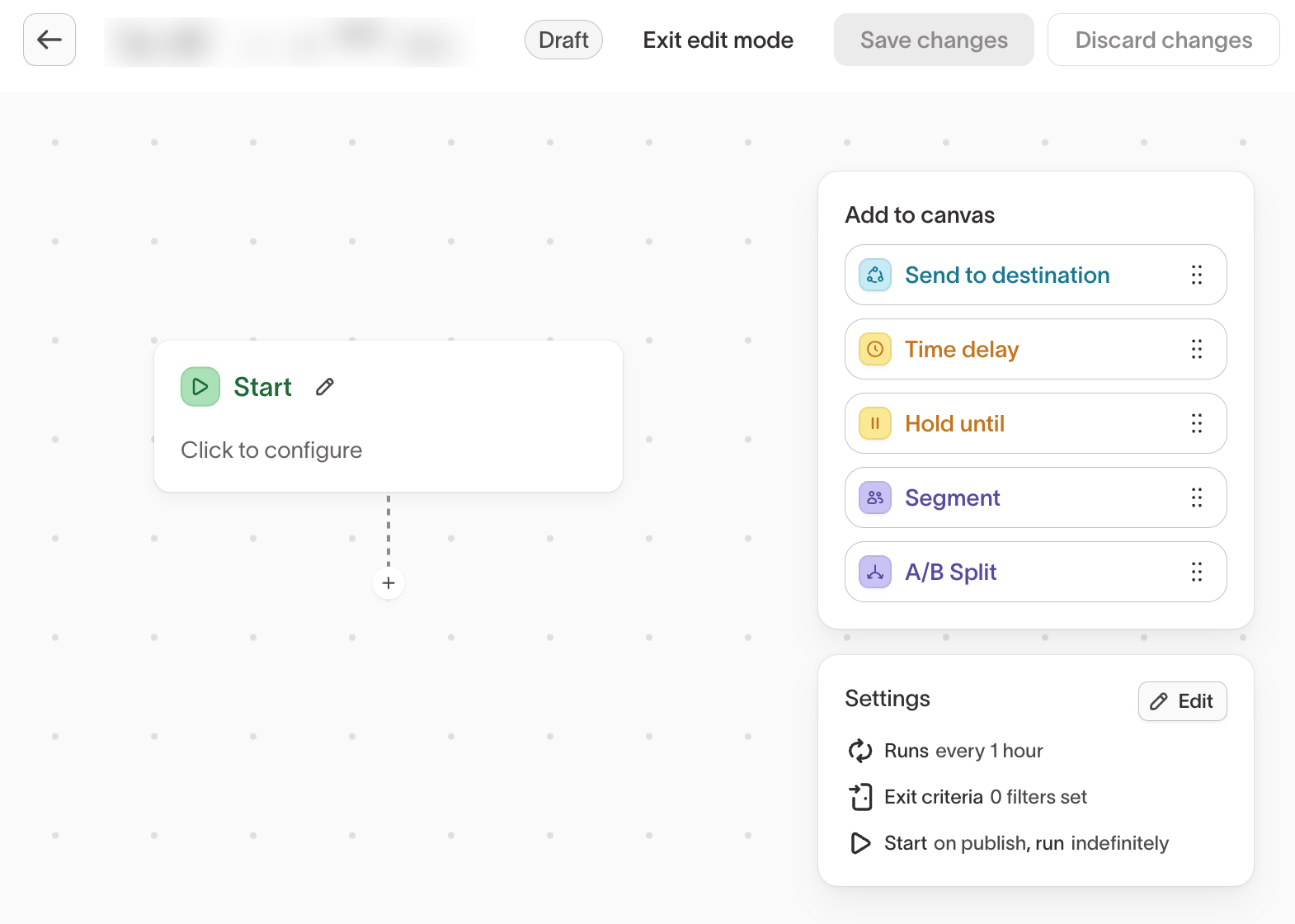 Journey canvas with Start tile