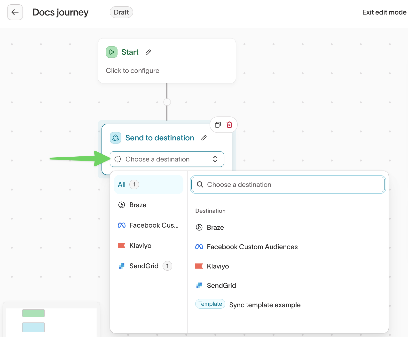 Send to destination tile