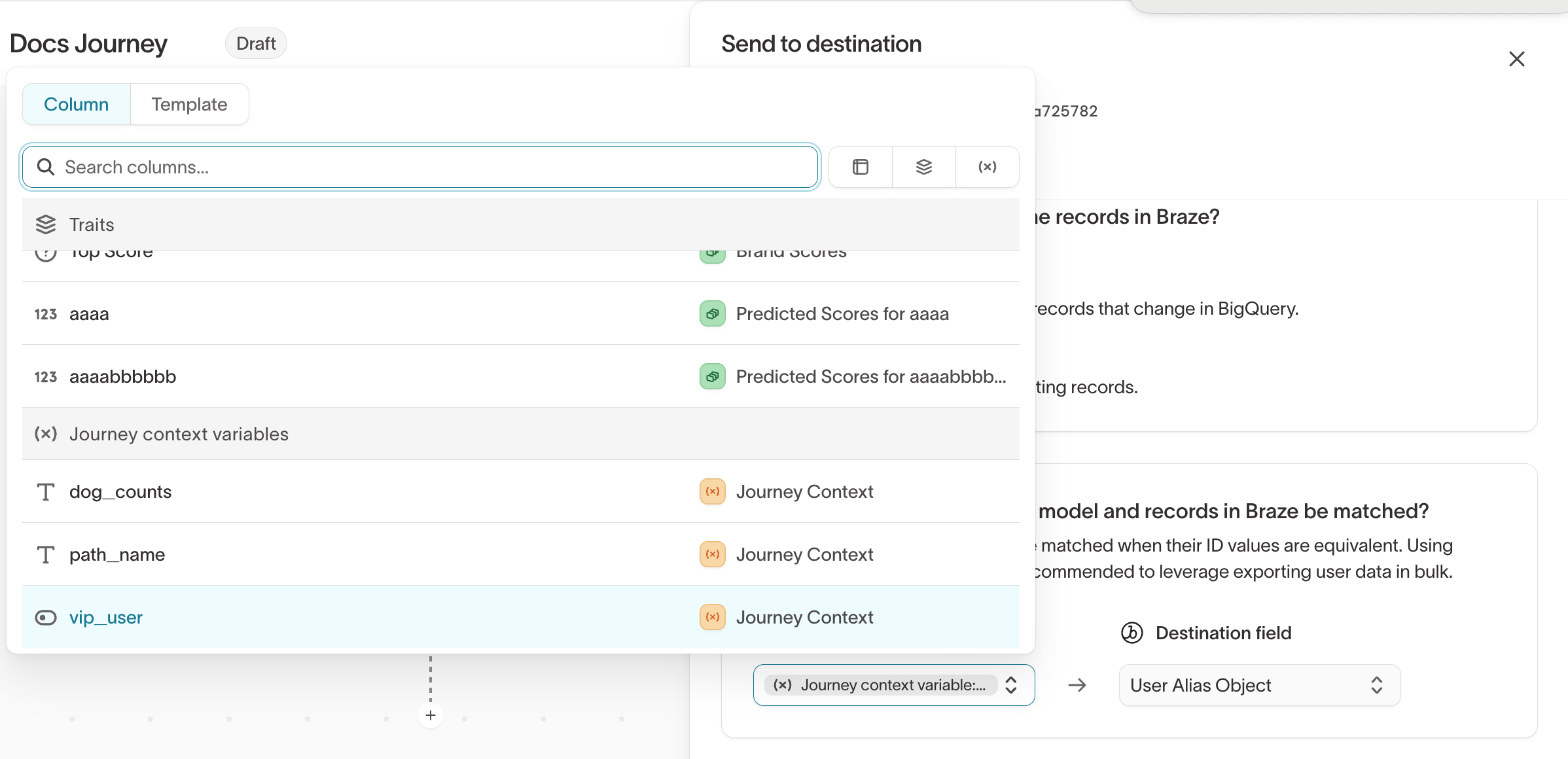 Context variable in destination tile