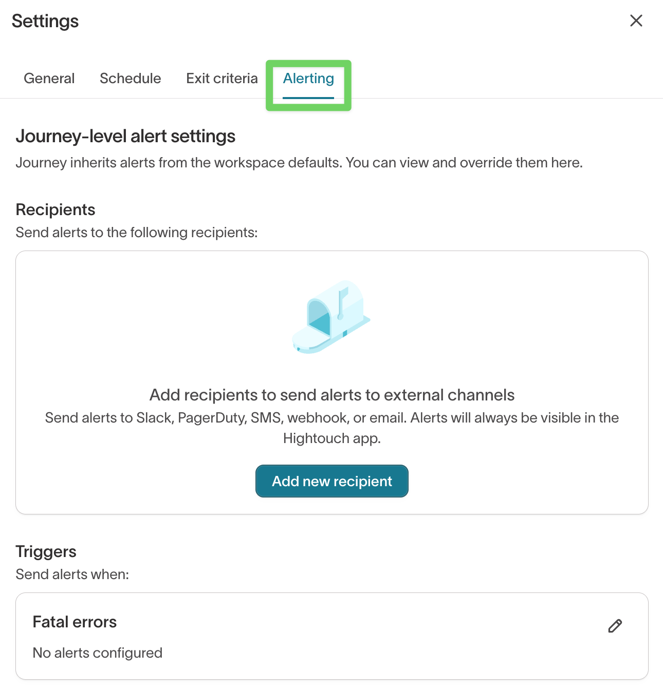 Journey alerting settings