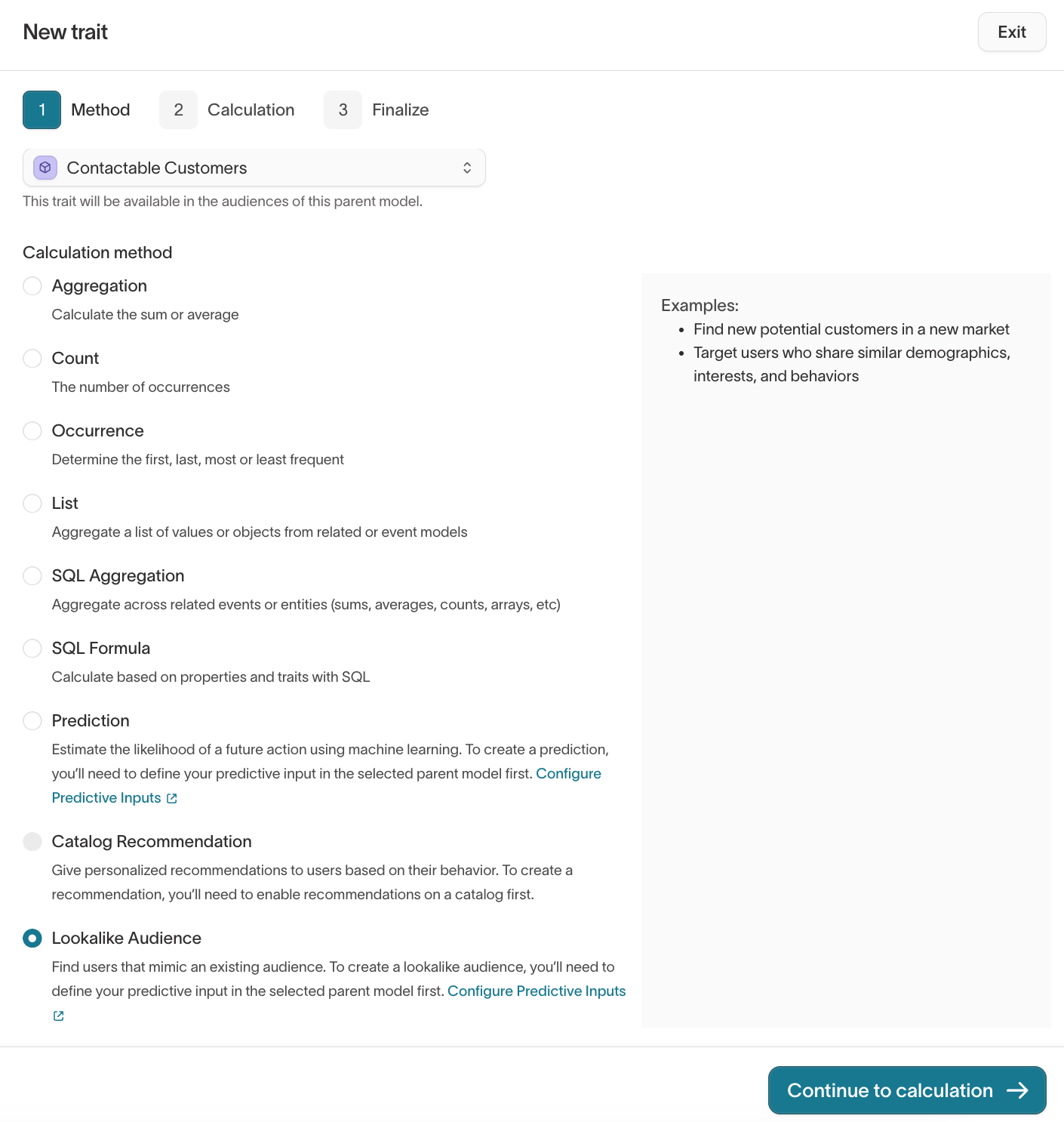 Method step with Lookalike Audience selected