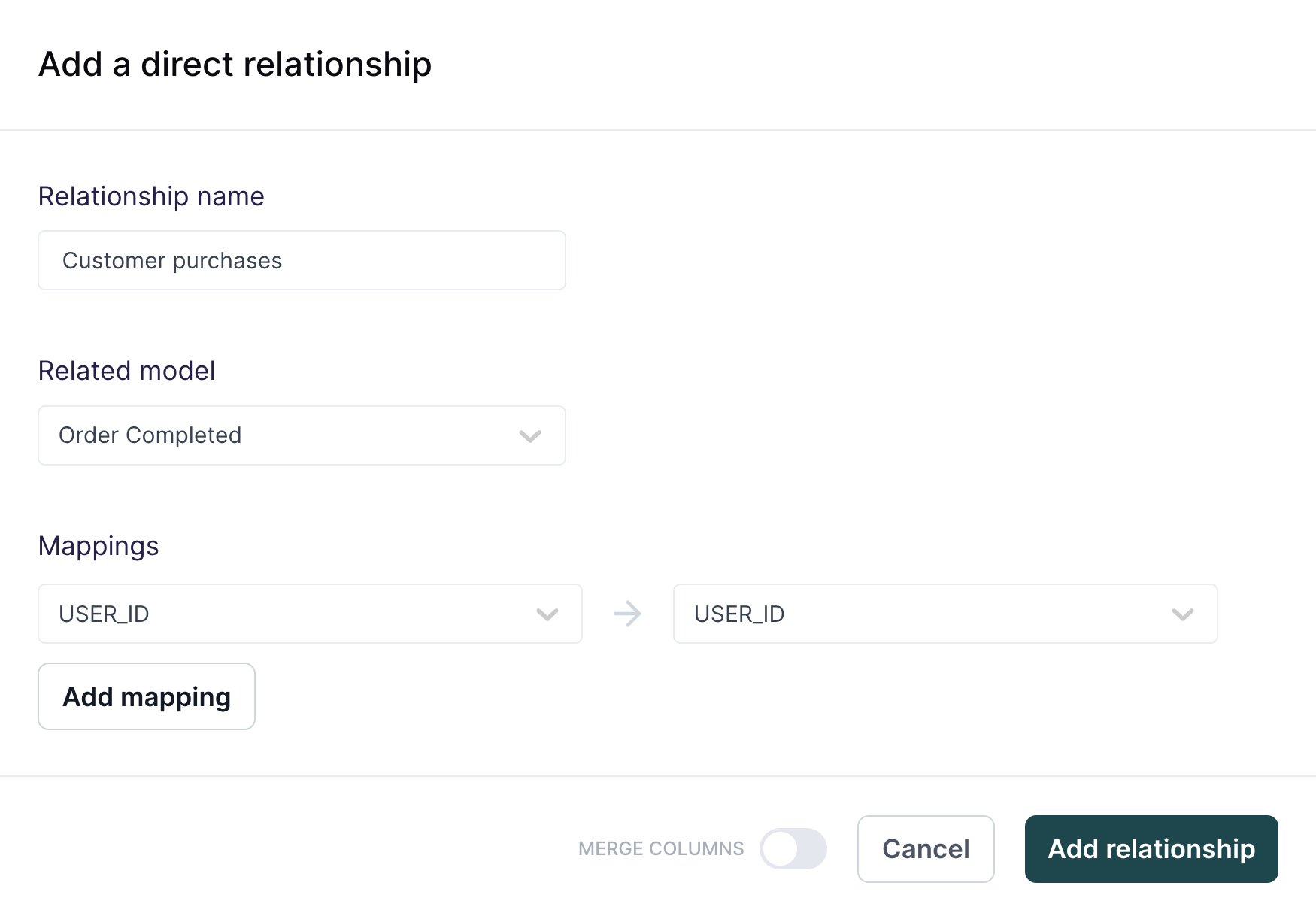 Configuring a direct relationship in the Hightouch UI