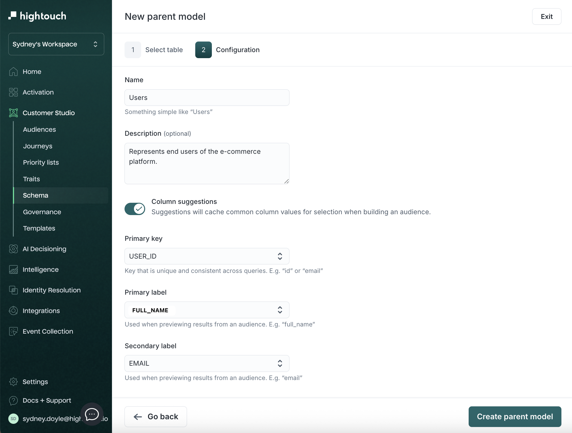 Configure model
