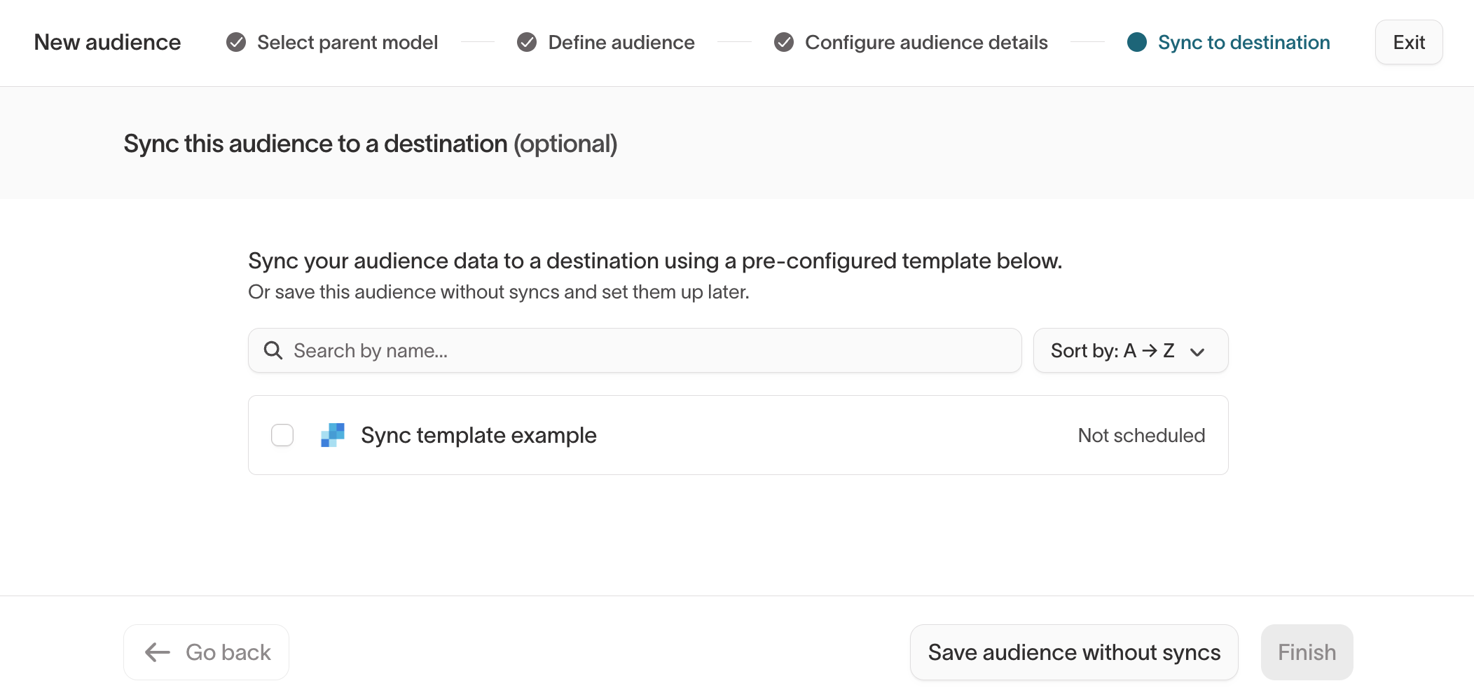 Sync an audience to a destination using a template