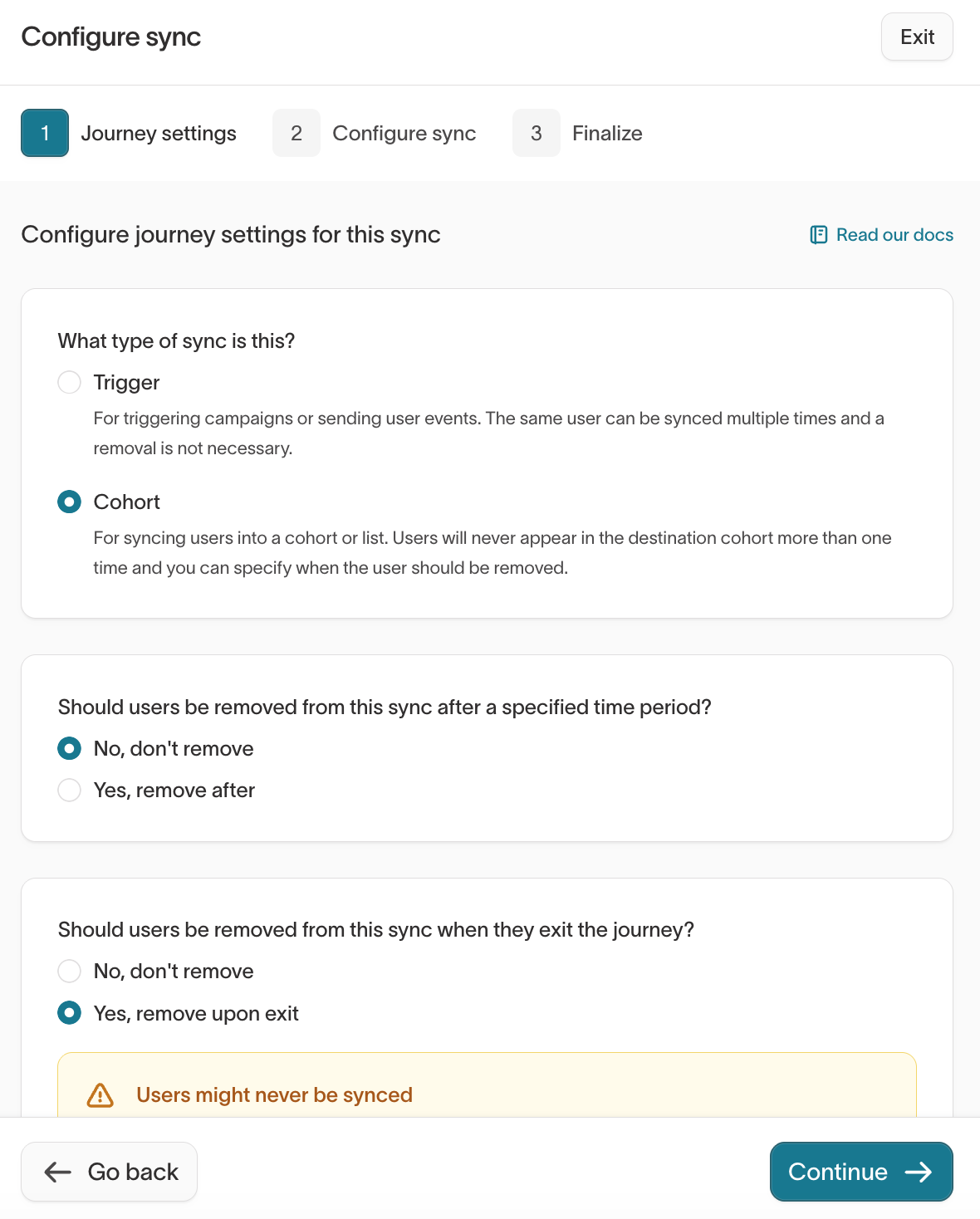 Configure journey settings for the sync