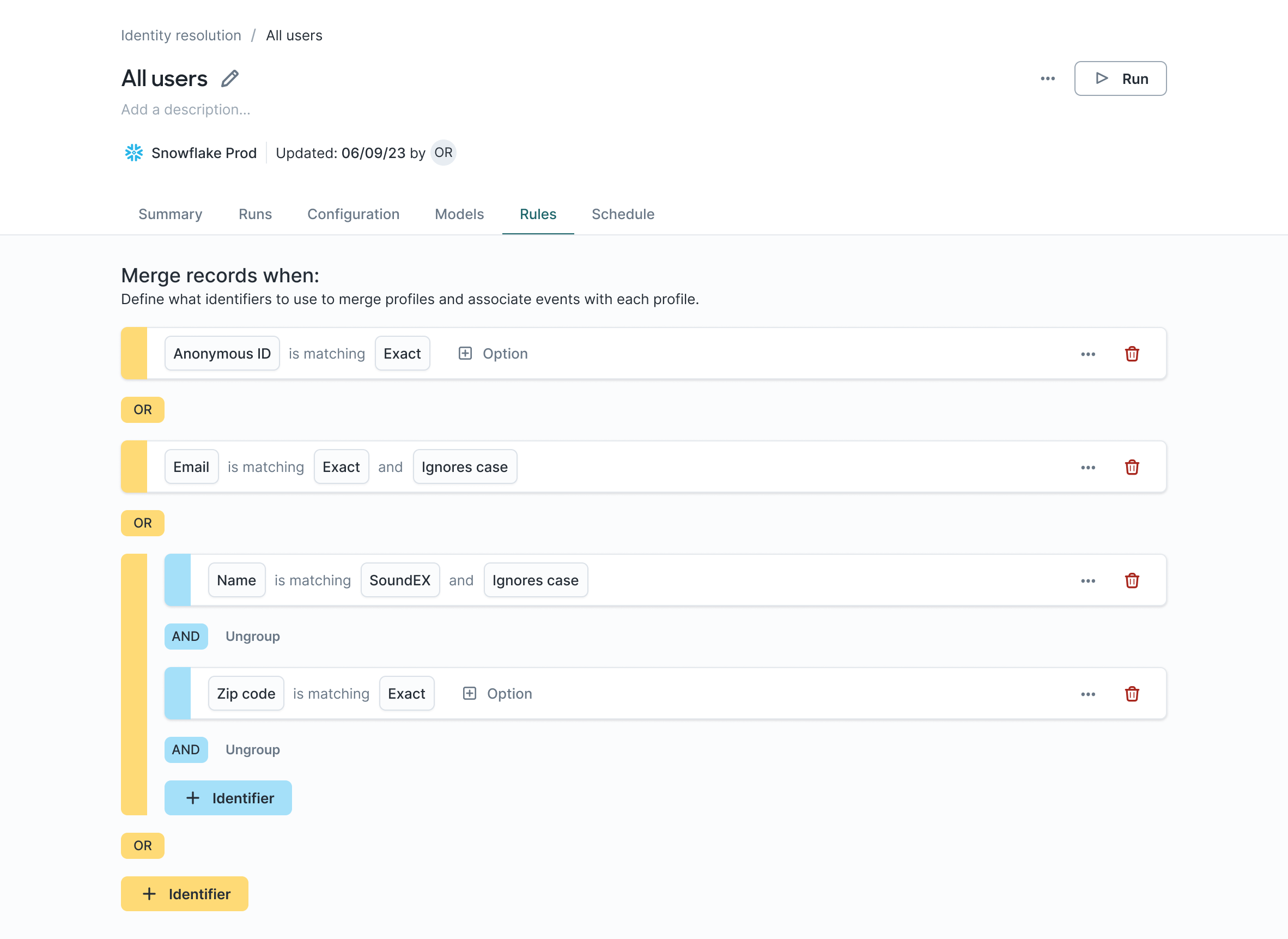 Merge rules in the Hightouch UI