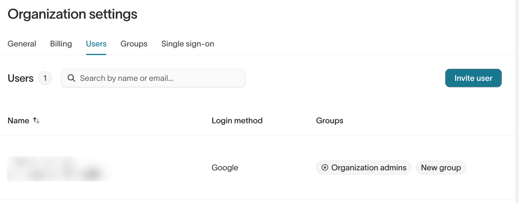 Organization settings page showing Users and Groups navigation for assigning roles