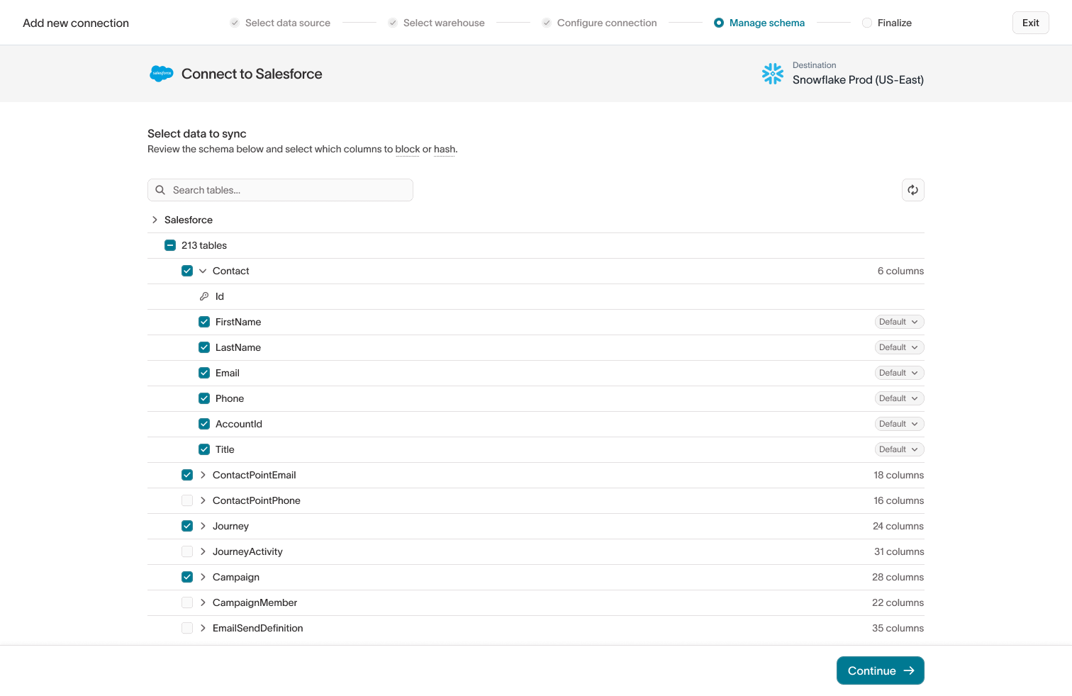 Manage schema