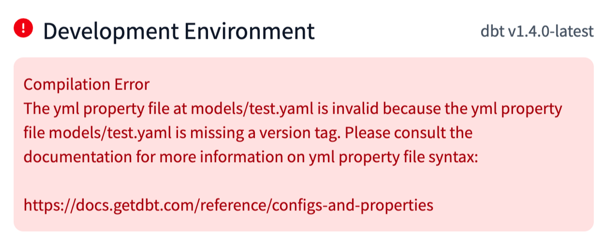 the YAML property file is missing a version tag