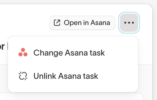 Task menu on a Hightouch campaign showing the Change Asana task and Unlink Asana task options