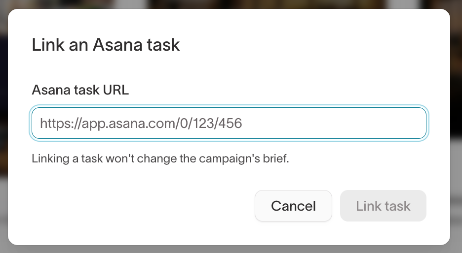 Link an Asana task dialog with a field for the Asana task URL