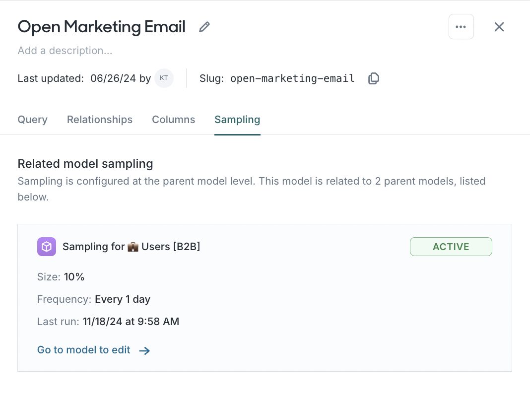 Sampling configuration for related model