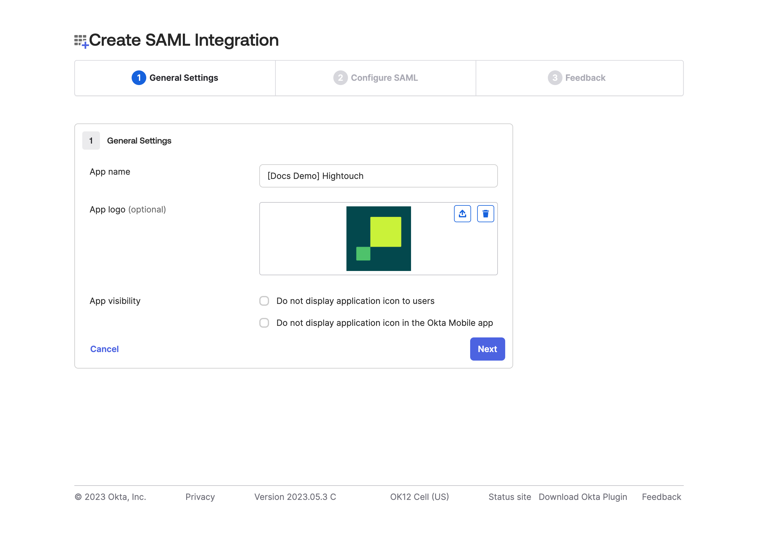 Okta SAML integration general settings