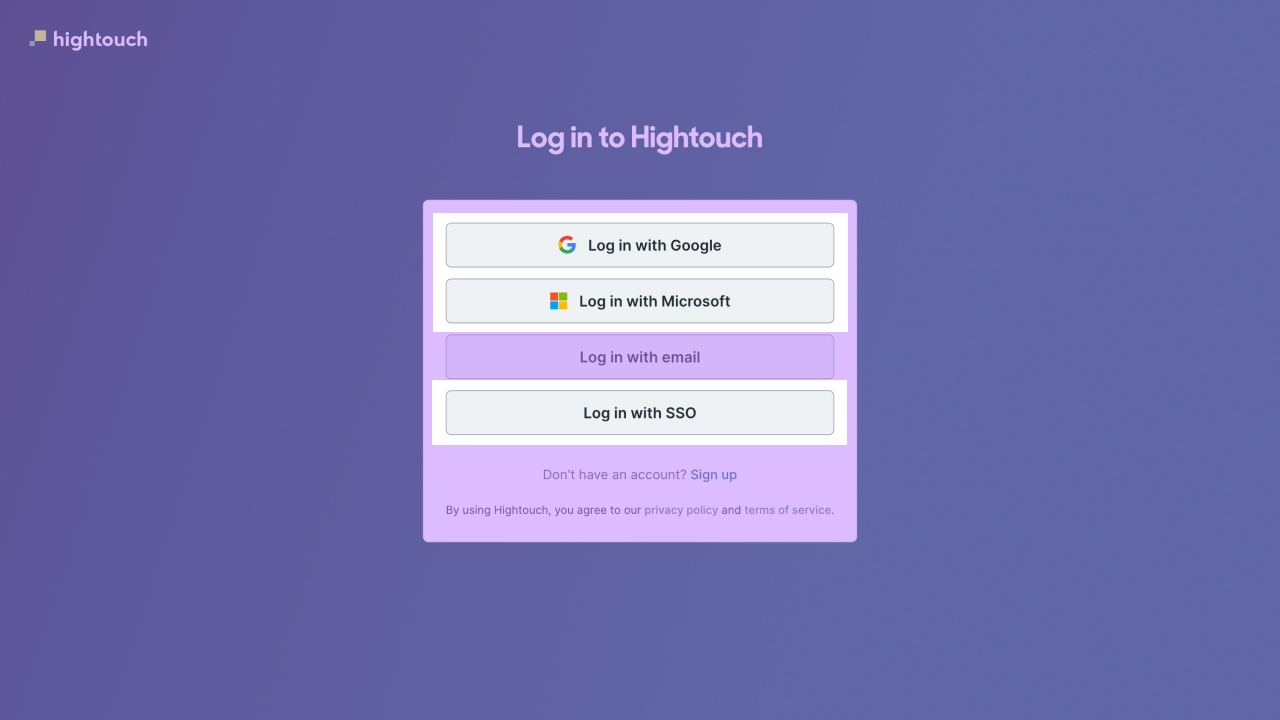 Hightouch Login page