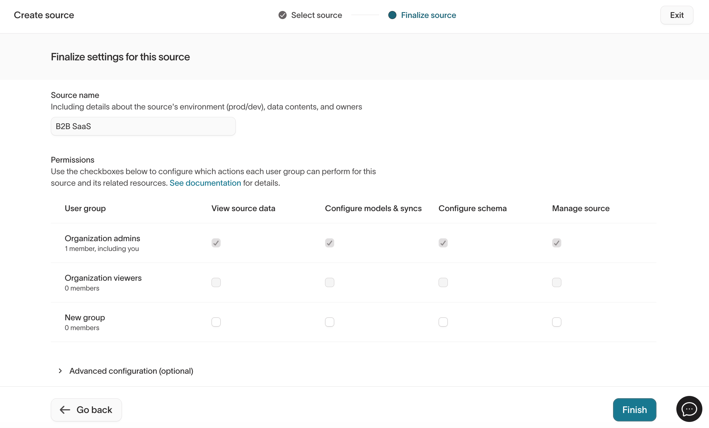 Finalize settings for the sample source