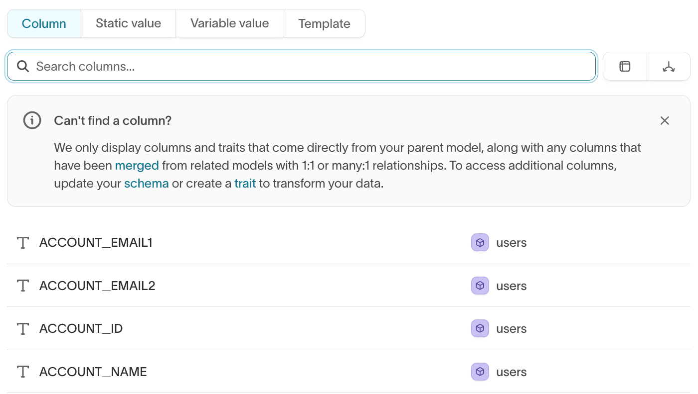 Column mapping in the advanced mapper