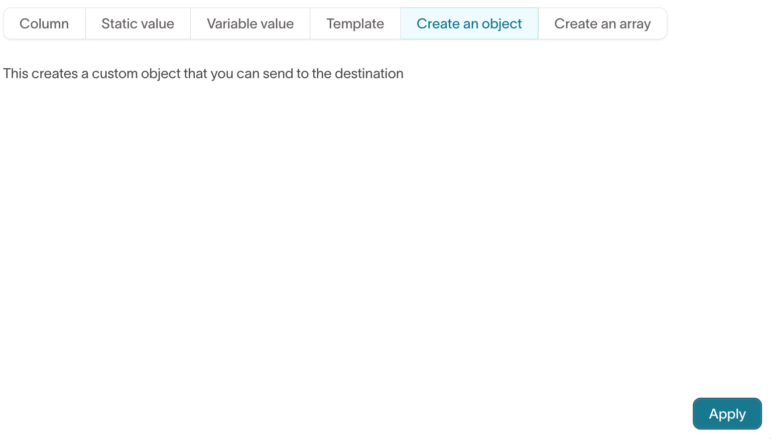 The Create an object tab of the advanced mapper