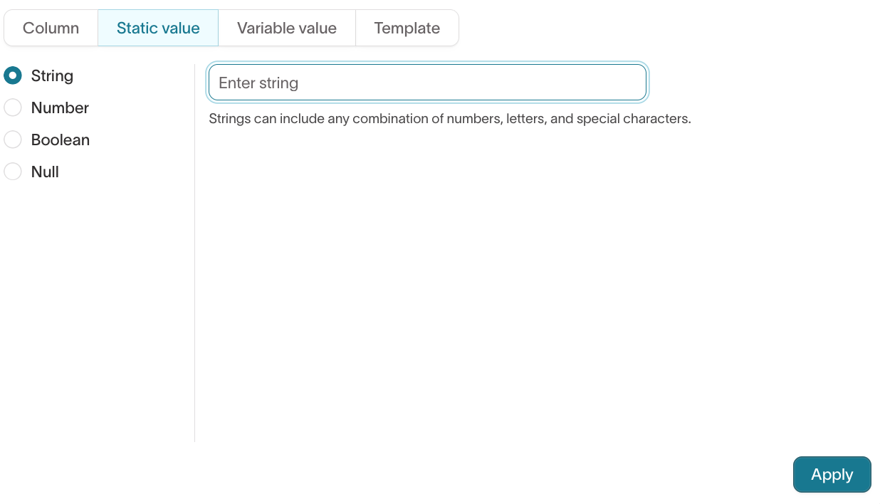 Static value mapping in the advanced mapper