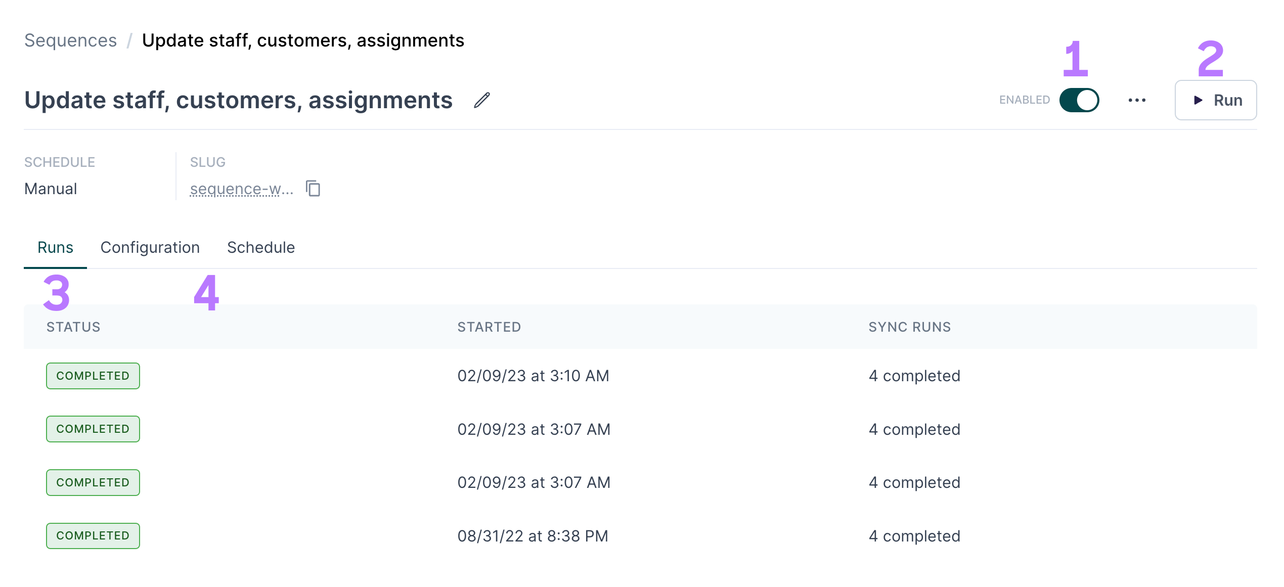 Managing a sequence in the Hightouch UI