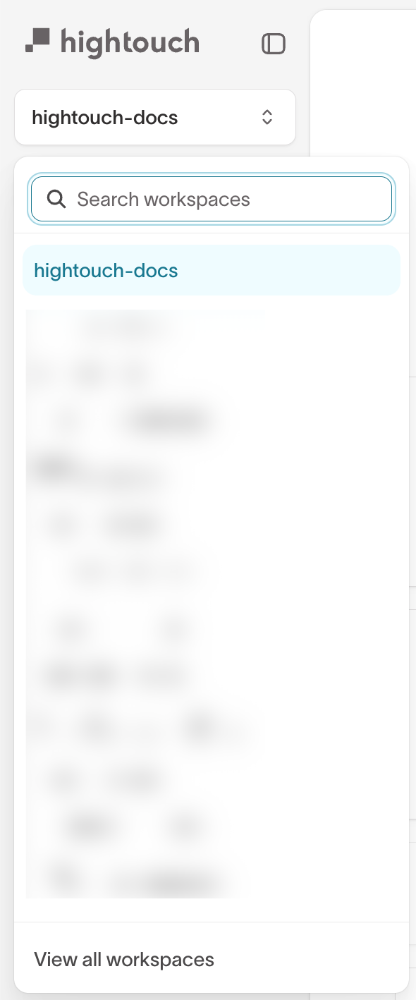 The workspace switcher dropdown in the sidebar