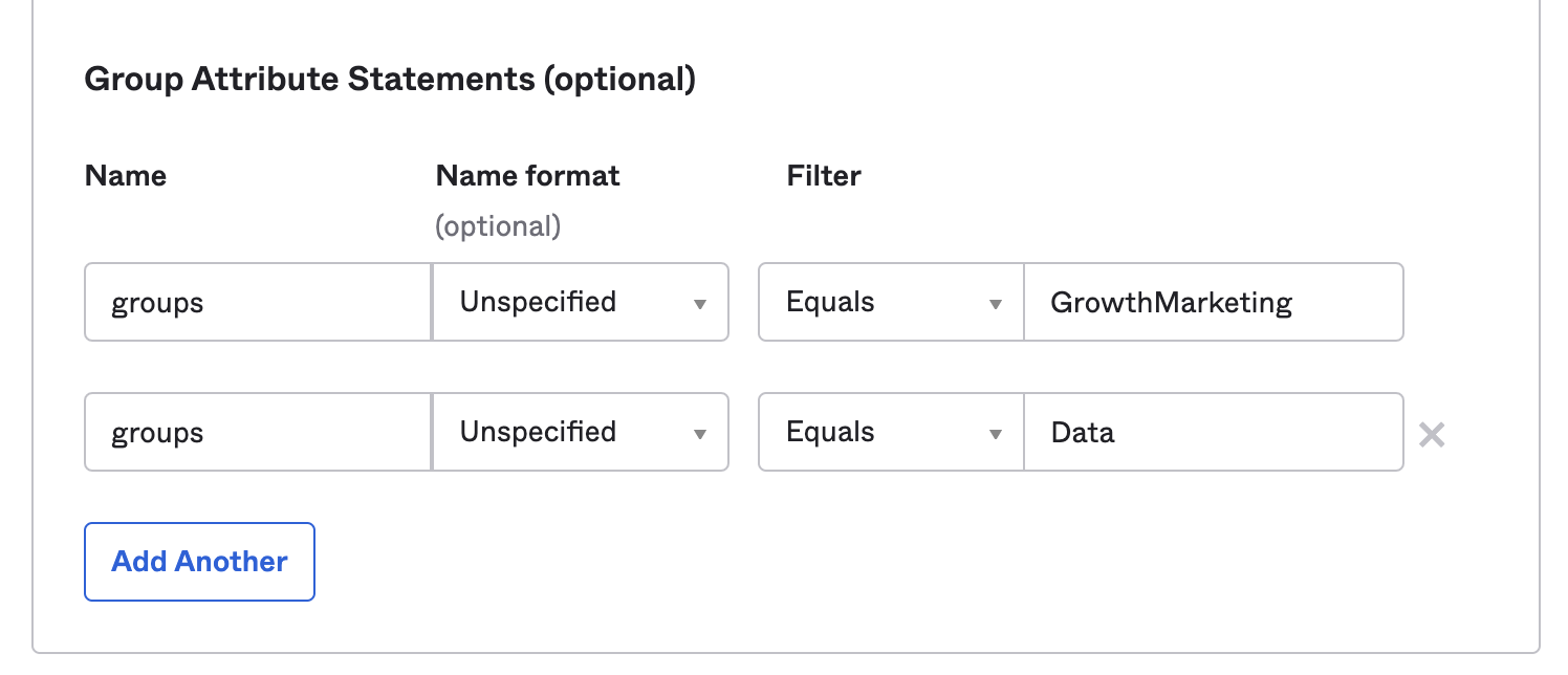 Setting group filters in the Okta UI