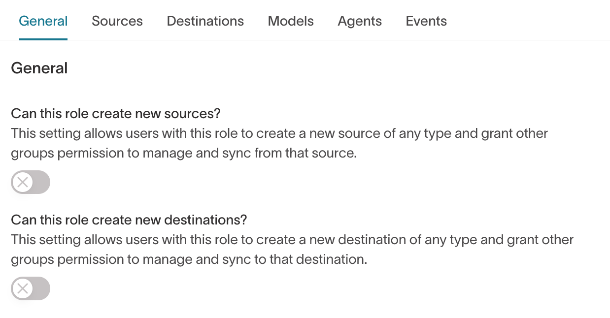 Custom role configuration panel showing permission tabs